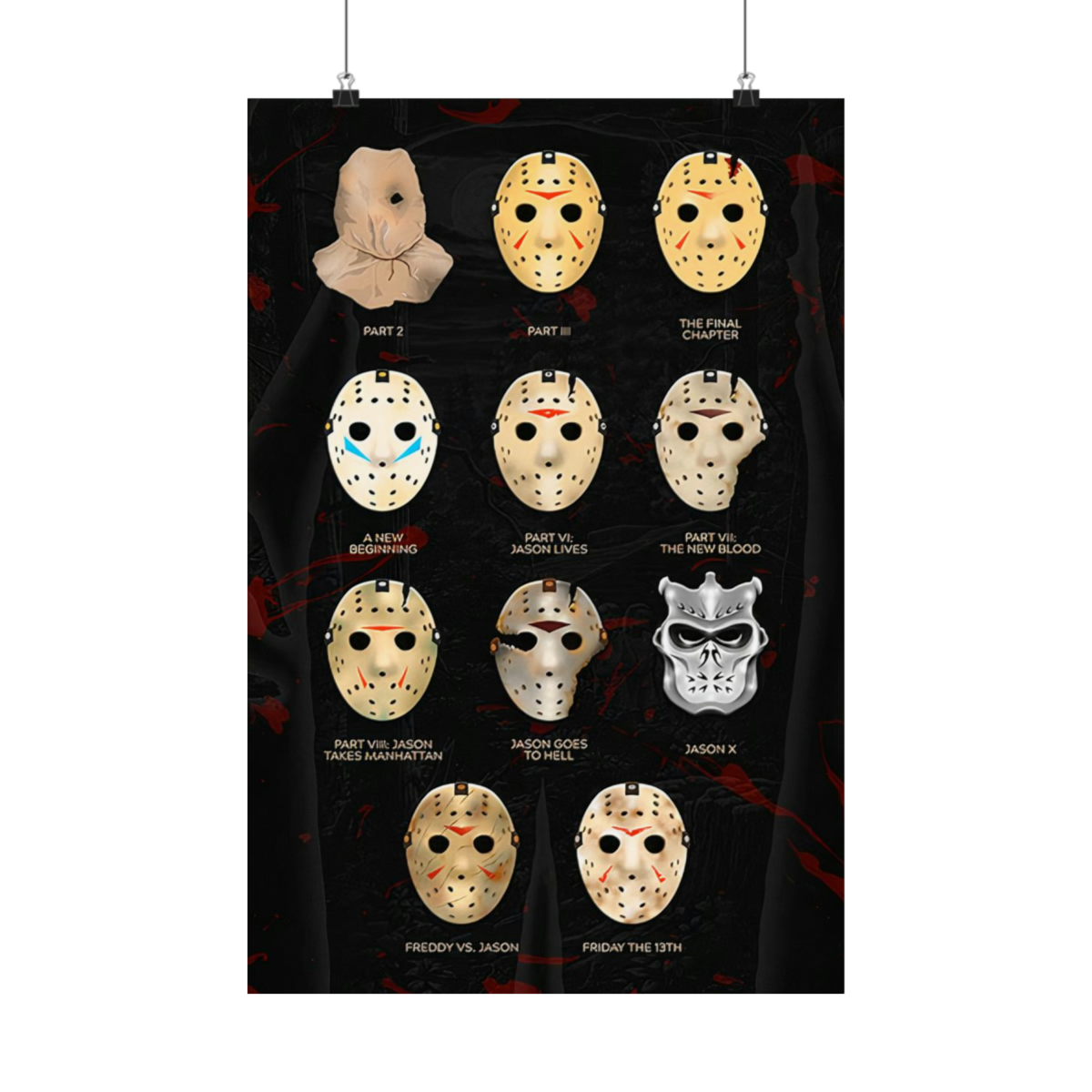 JASON VOORHEES Horror Movie Friday The 13th,Every Mask Poster, Evolution of Jason Voorhees Quality Wall Art Home Decor