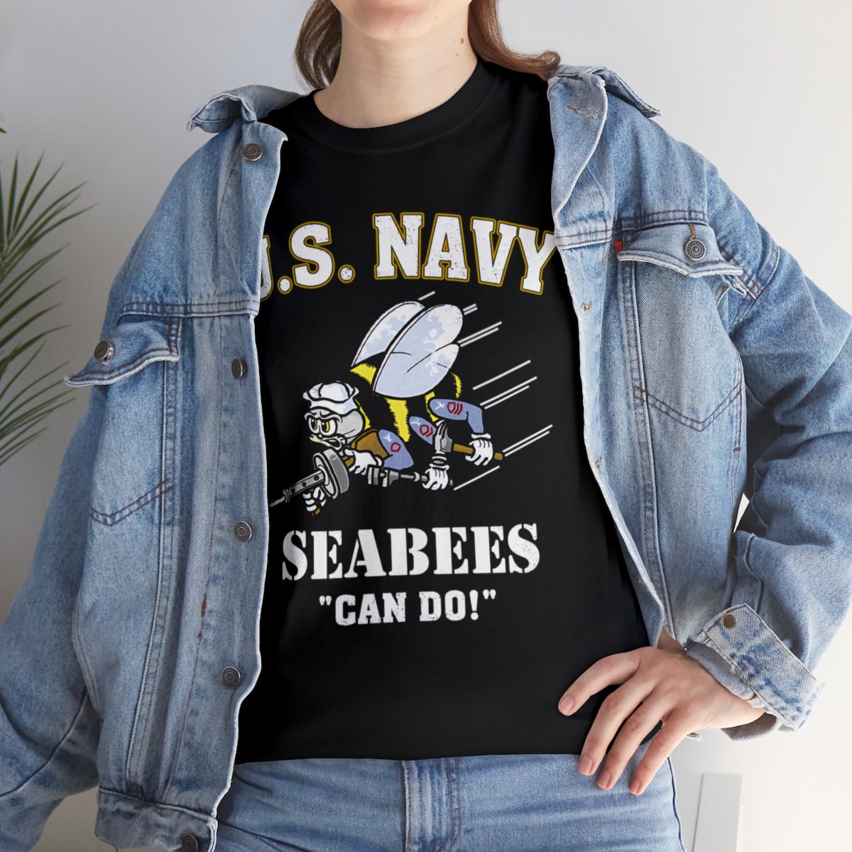 US Navy Seabees Mascot Shirt Can Do Cartoon Buzz United States America Unisex Heavy Cotton Tee