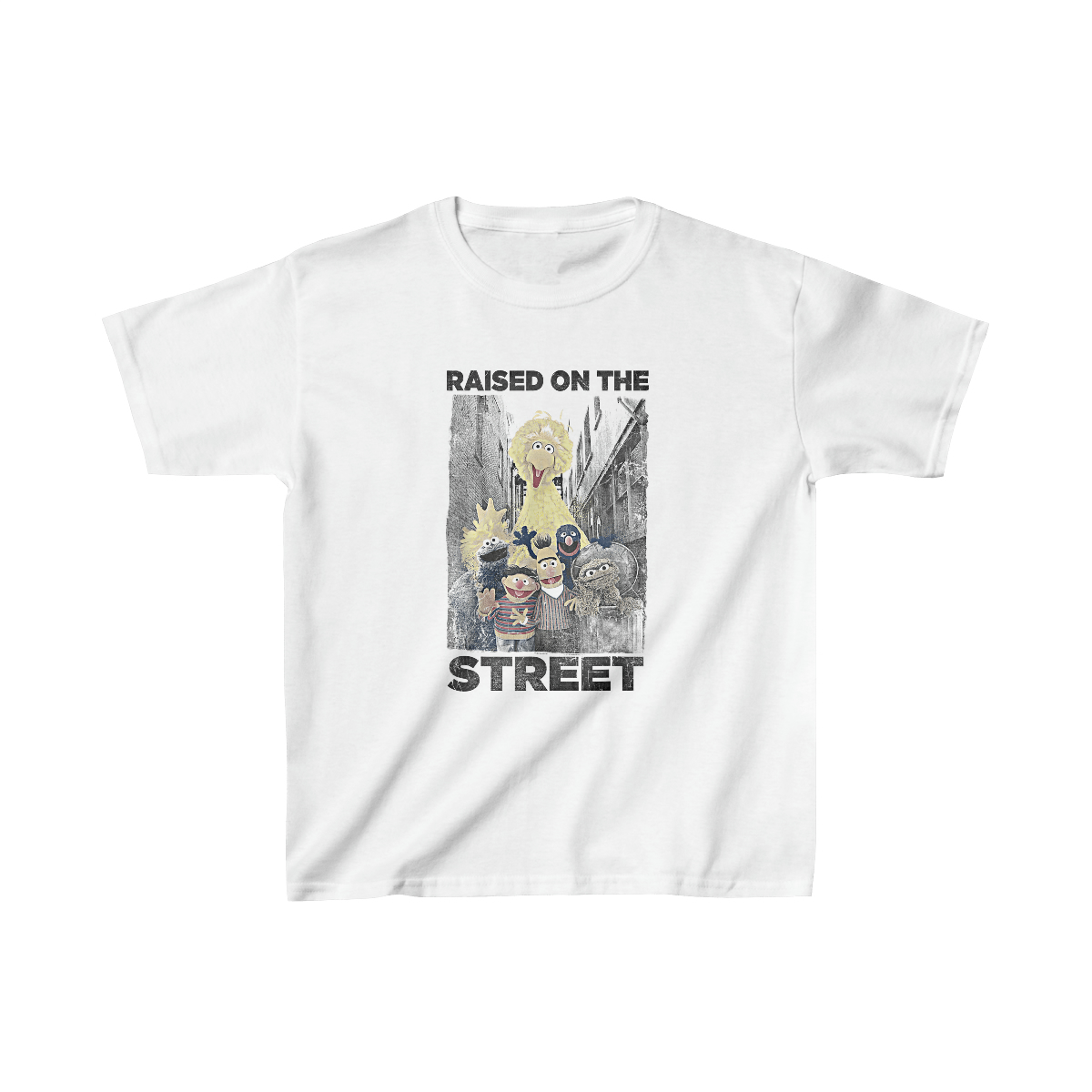Mens Sesame Street Raised On The Streets T-Shirt Unisex Kids Heavy Cotton Tee