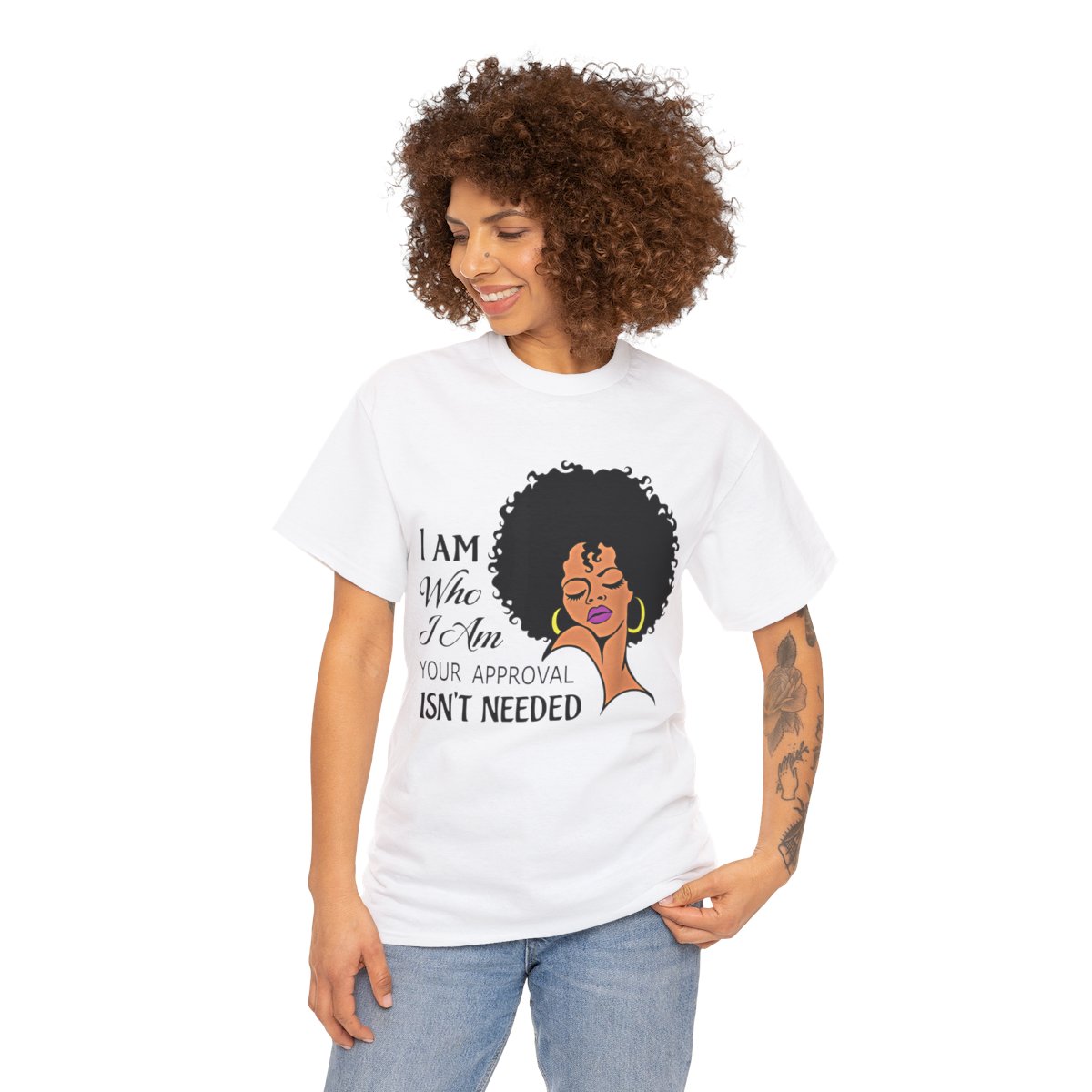 Black Queen Lady Curly Natural Afro, African American Ladies Graphic T-Shirt