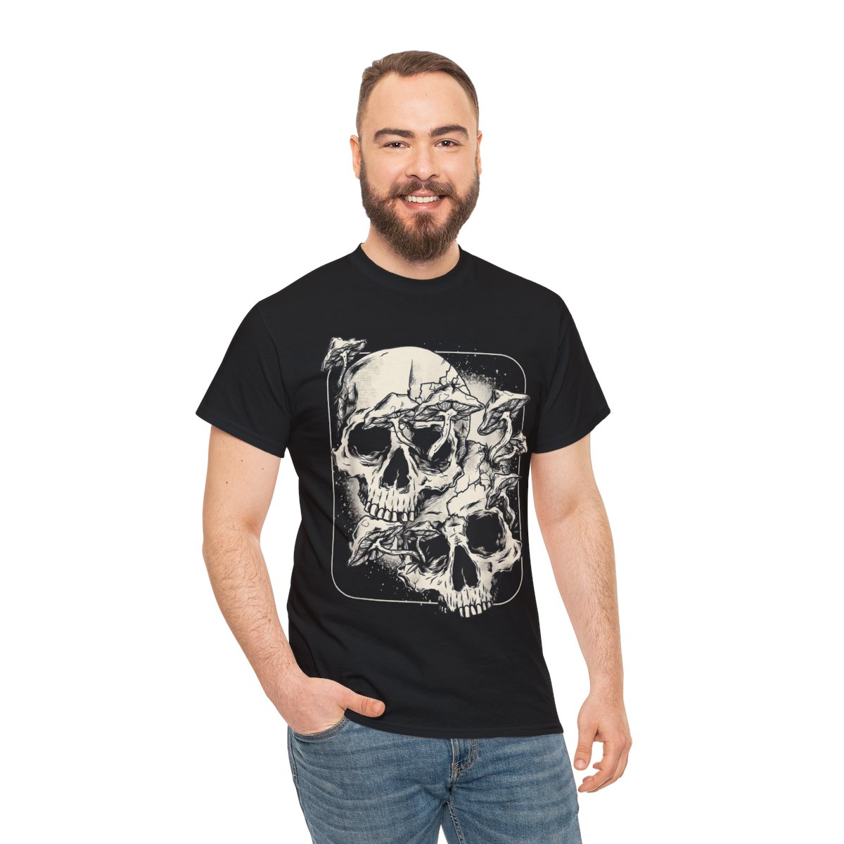 Skull Morel Mushrooms, Mycologist Goth Mushroom Art Graphic T-Shirt