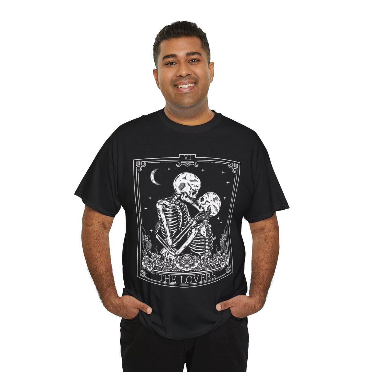 The Lovers Vintage Tarot Card Astrology Skull Horror Occult Graphic T-Shirt